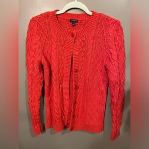 Talbots orange cable knit cardigan sweater size small